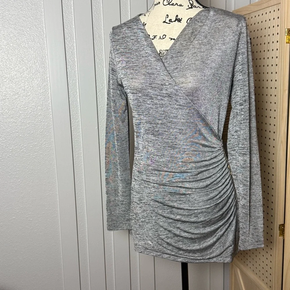 White House Black Market Heather Gray ruched‎ Dress size small - Picture 2 of 8